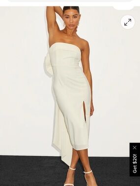 Strapless White Midi Dress with Side Slit